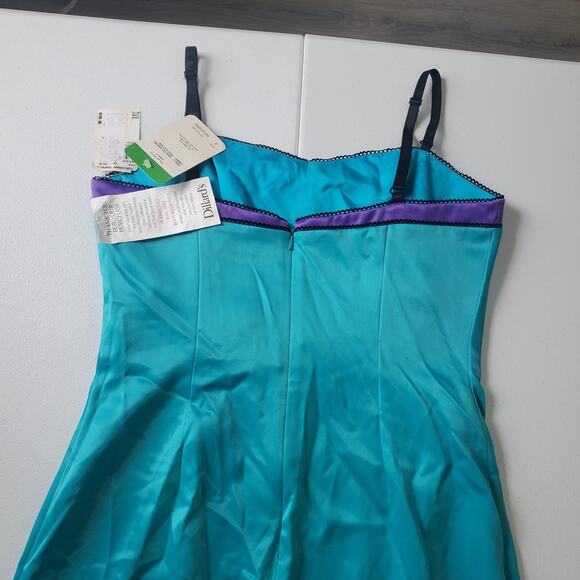 Vintage Adrianna Papell Evening Dress Womens 8 Teal Purple Satin Maxi Formal 90s - Picture 11 of 14